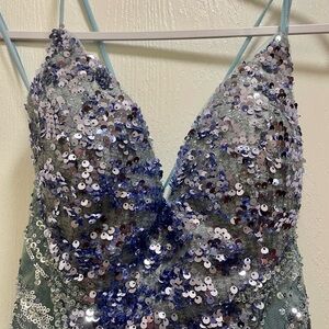 Smoky Blue Dress with Sequin Accents